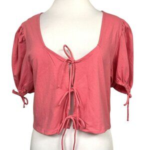 Free People Women's Cropped Tie-Front Cotton Kitty Tee In Velvet Rose Sz XL NEW